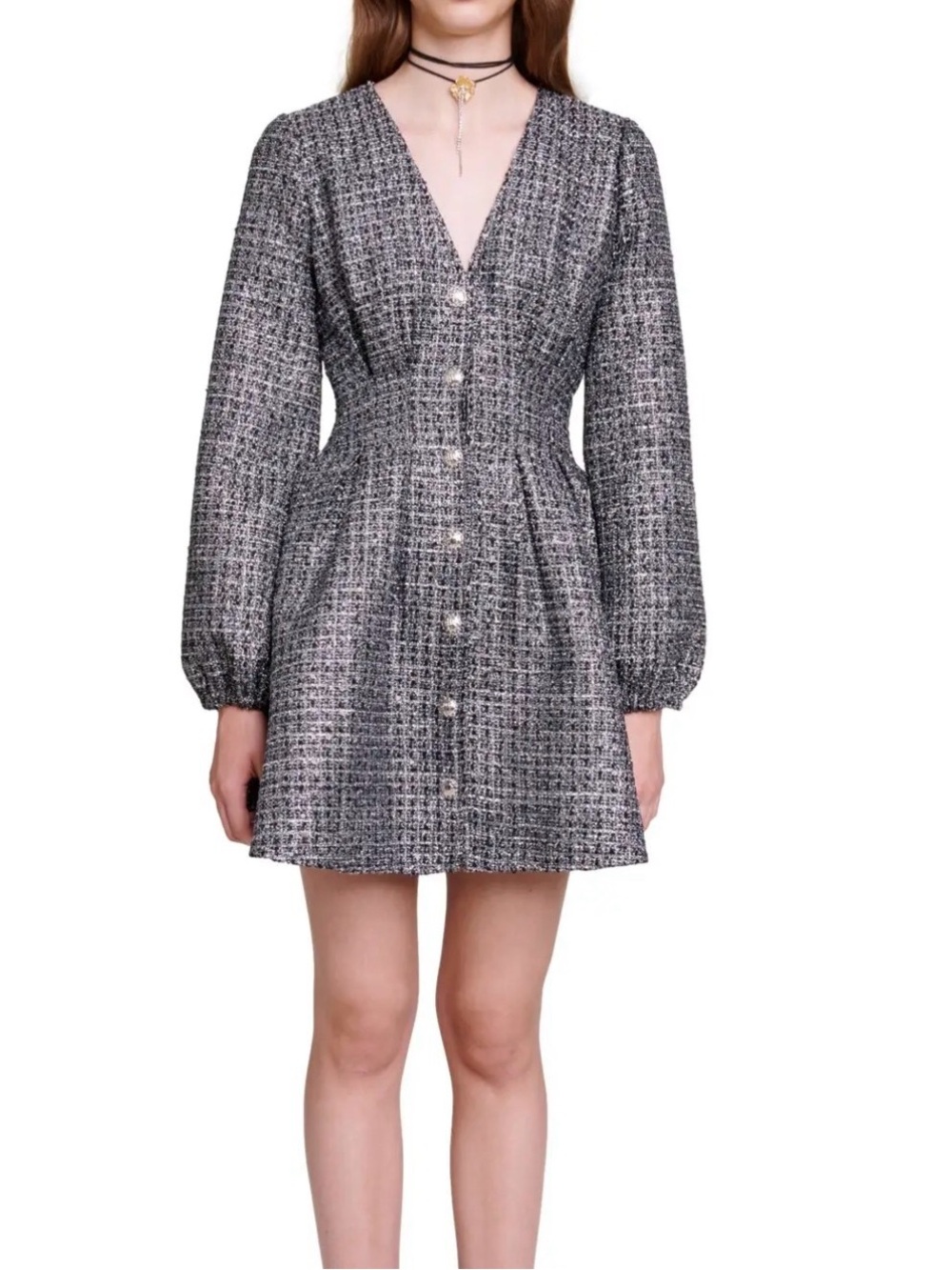 MAJE 
Rimex Metallic Tweed Long Sleeve Dress